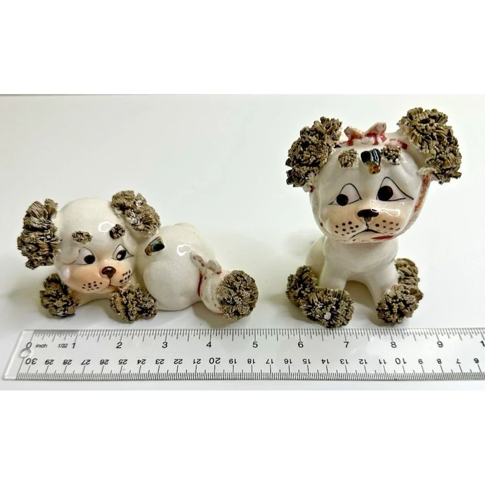 Lefton Spaghetti Ceramic Dog Vintage Set 2 Bee Toothache Boo Boo Tail Set 2